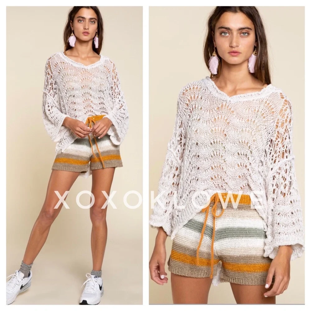 POL Olive Multi Striped Knit Shorts